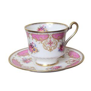Abbeydale England Vintage Fine Bone China Tea Cup Saucer Set Pink Floral Design